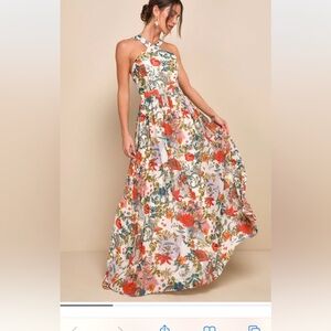 Lulus Cream Floral Print Maxi Dress
